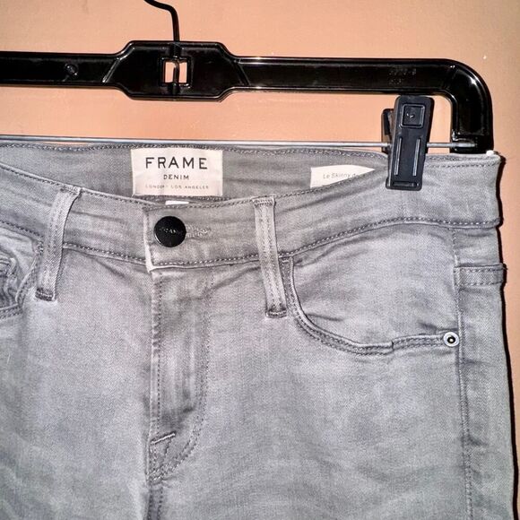 Frame Le Skinny De Jeanne Mid Rise Chrome Gray Raw Hem Denim Jeans - Size 27 - Picture 8 of 9